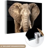 MuchoWow® Glasschilderij 90x60 cm - Schilderij acrylglas - Olifant - Portret - Zwart - Foto op glas - Schilderijen