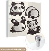 MuchoWow® Glasschilderij 20x20 cm - Schilderij acrylglas - Dieren - Panda - Zwart - Foto op glas - Schilderijen