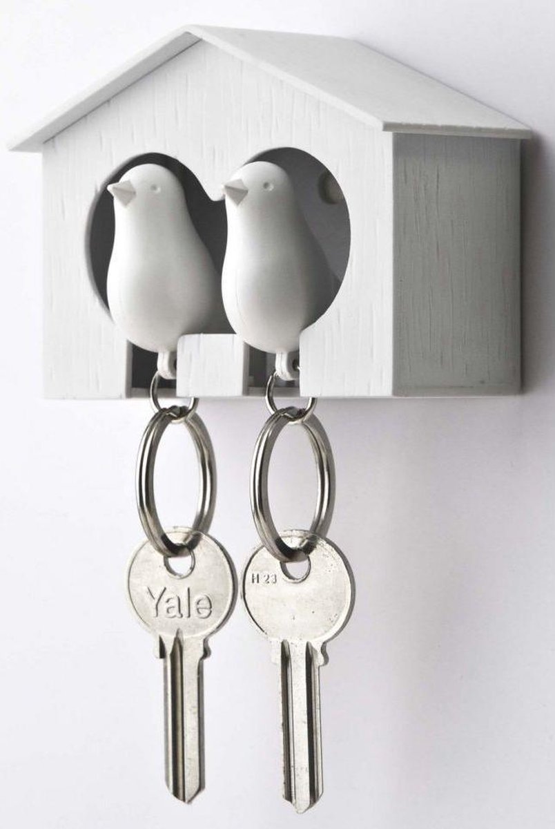 Sleutelhanger vogelhuisje duo wit - Qualy