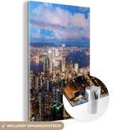 MuchoWow® Glasschilderij 20x30 cm - Schilderij acrylglas - Hong Kong - Licht - Urban - Foto op glas - Schilderijen