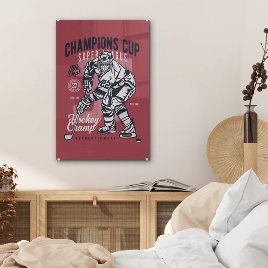 Peinture sur verre - Mancave - Sport - Hockey sur glace - Vintage - 40x60 cm - Peintures en plexiglas