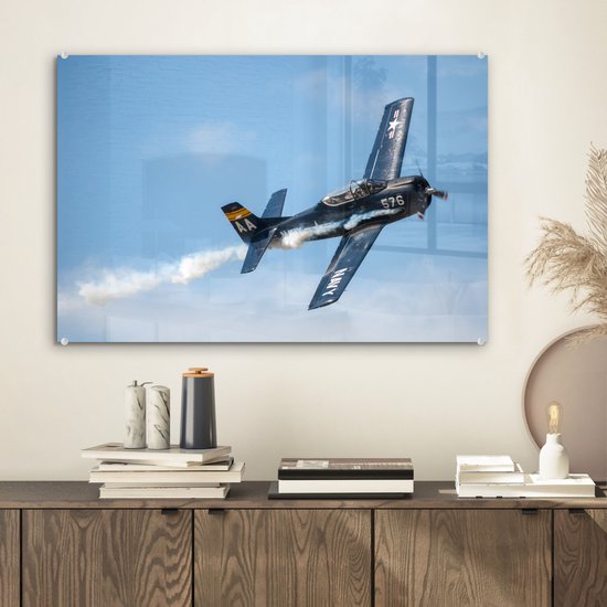 Peinture sur verre - Avion - Ciel - Fumée - 60x40 cm - Peintures Plexiglas