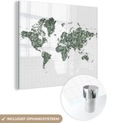 MuchoWow® Glasschilderij 90x90 cm - Schilderij acrylglas - Wereldkaart - Groen - Bladeren - Foto op glas - Schilderijen