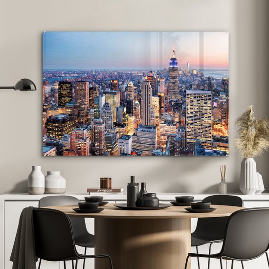 Peintures sur verre - New York - Skyline - Nuit - 120x80 cm - Peintures Plexiglas