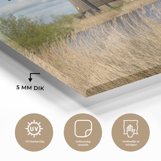 Les moulins à vent hollandais de Kinderdijk pendant une journée ensoleillée Plexiglas 80x60 cm - Tirage photo sur Glas (décoration murale en plexiglas)