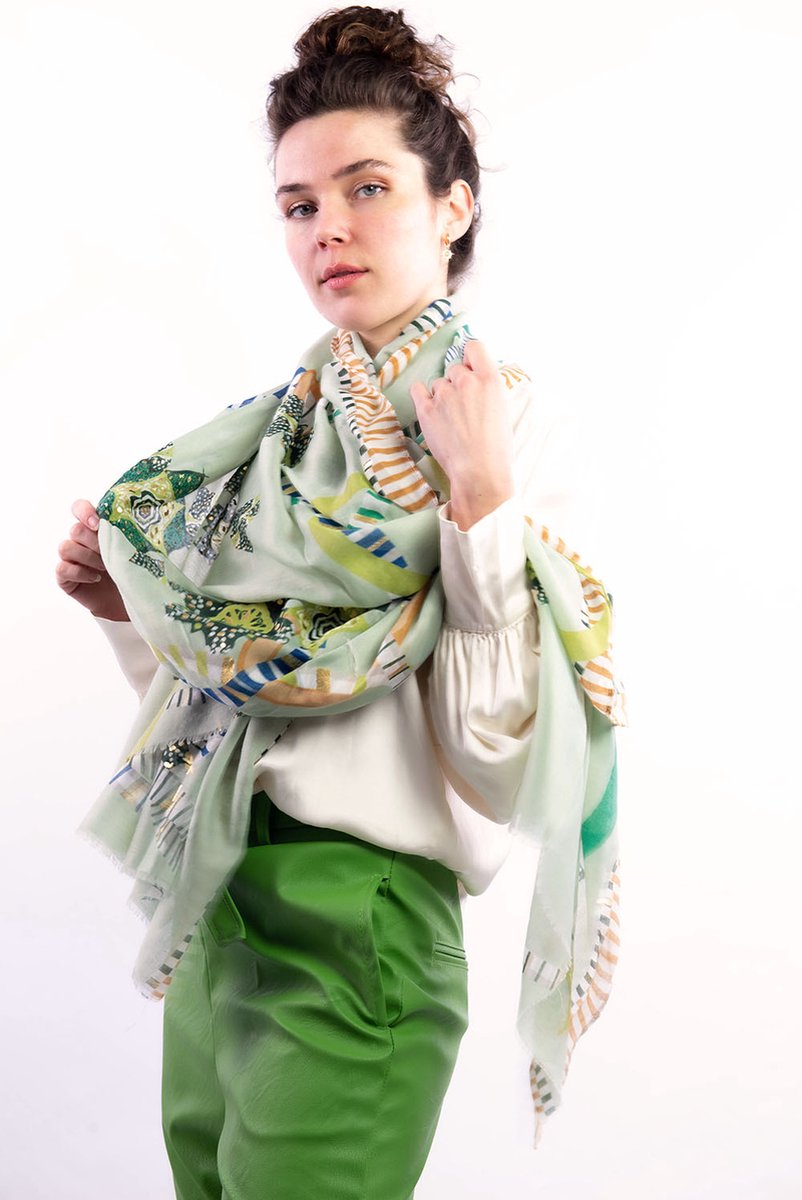 Isy scarf- Accessories Junkie Amsterdam- Shawl-Dames - Cosy chic- Groen- Goud glitter