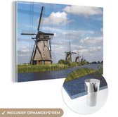 MuchoWow® Glasschilderij 30x20 cm - Schilderij acrylglas - Molen - Holland - Water - Foto op glas - Schilderijen