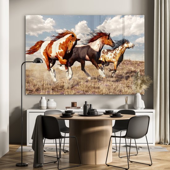 Peinture sur Verre - Paarden - Animaux - Herbe - Fourrure - 180x120 cm - Peintures sur Verre Peintures - Photo sur Glas
