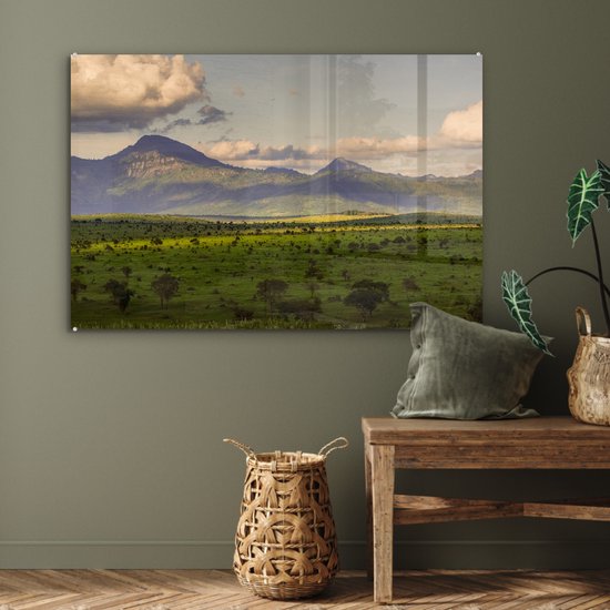 ® Glasschilderij 120x80 cm - Schilderij acrylglas - Het nationale park Masai Mara bij de Mount Kenya in Afrika - Foto op glas - Muurdecoratie woonkamer - Wanddecoratie slaapkamer - Schilderijen