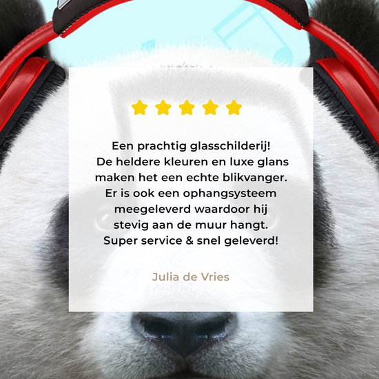 MuchoWow® Peinture sur verre 20x20 cm - Peinture sur verre acrylique - Panda - Casque - Animal - Notes de musique - Rouge - Photo sur verre - Peintures