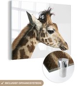 MuchoWow® Glasschilderij 120x90 cm - Schilderij acrylglas - Zijaanzicht van een giraffe kop - Foto op glas - Schilderijen
