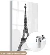 MuchoWow® Glasschilderij 80x120 cm - Schilderij acrylglas - Een illustratie van de Eiffeltoren in het zwart-wit - Foto op glas - Schilderijen