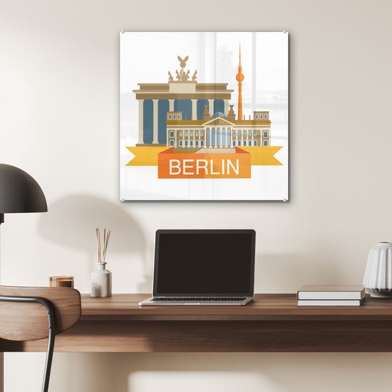 MuchoWow® Peinture sur verre 50x50 cm - Peinture sur verre acrylique - Illustration des sites touristiques de Berlin - Photo sur verre - Peintures