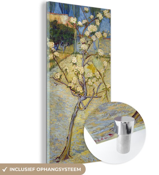 MuchoWow® Glasschilderij 20x40 cm - Schilderij acrylglas - Perenboompje in bloei - Vincent van Gogh - Foto op glas - Schilderijen