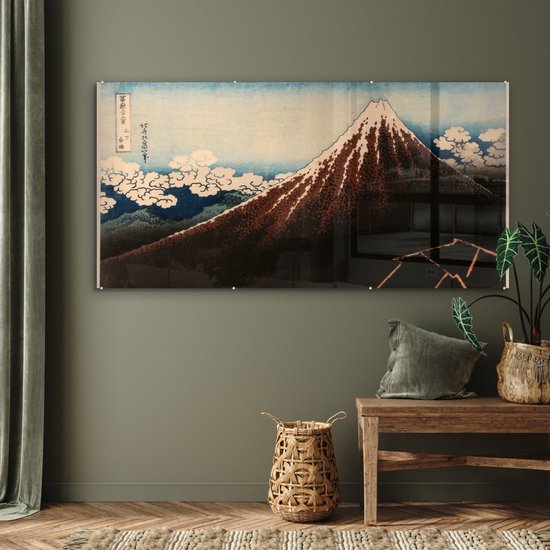 MuchoWow® Peinture sur verre 160x80 cm - Peinture sur verre acrylique - Orage sous le sommet de la montagne - Peinture de Kasushika Hokusai - Photo sur verre - Peintures
