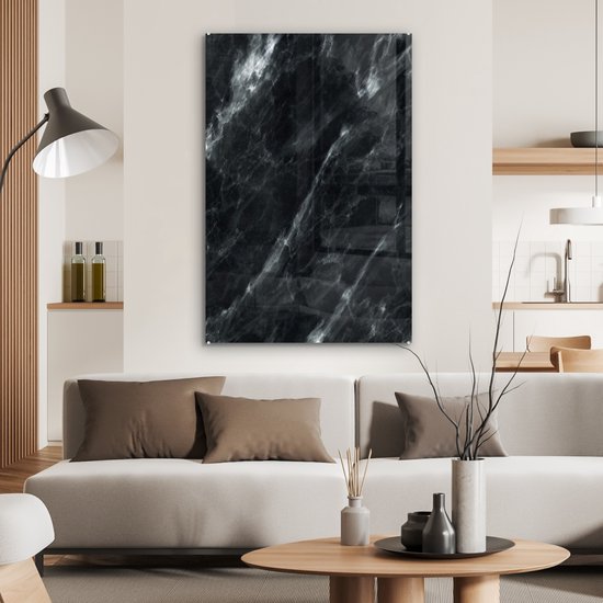 MuchoWow® Peinture sur verre 60x90 cm - Peinture sur verre acrylique - Marbre - Zwart - Luxe - Photo sur verre - Peintures
