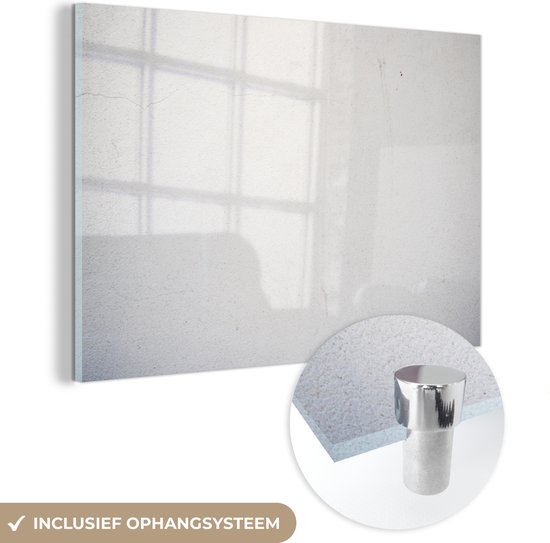 MuchoWow® Glasschilderij 120x80 cm - Schilderij acrylglas - Beton - Wit - Foto op glas - Schilderijen