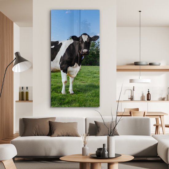 MuchoWow® Peinture sur verre 80x160 cm - Peinture sur verre acrylique - Vache - Zwart - Wit - Nederland - Photo sur verre - Peintures