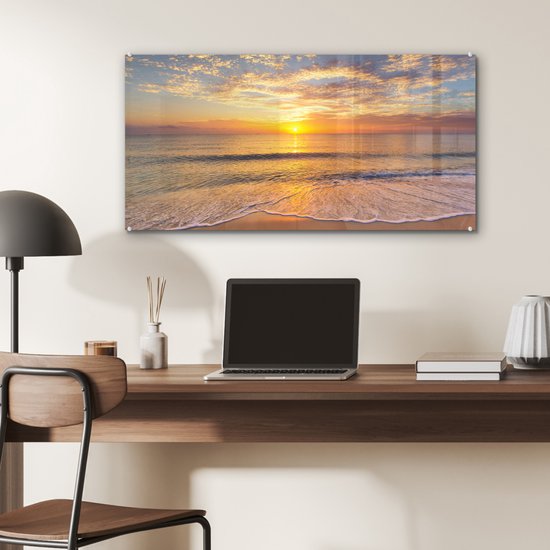 MuchoWow® Peinture sur Verre - Plage - Coucher de Soleil - Mer - 80x40 cm - Peintures sur Verre Acrylique - Photo sur Glas