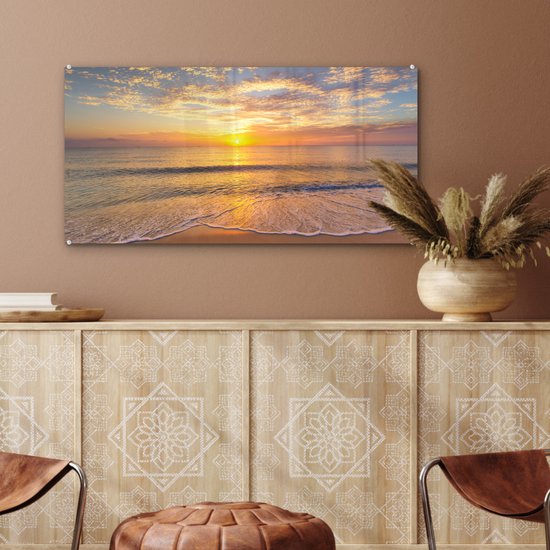 MuchoWow® Peinture sur Verre - Plage - Coucher de Soleil - Mer - 80x40 cm - Peintures sur Verre Acrylique - Photo sur Glas