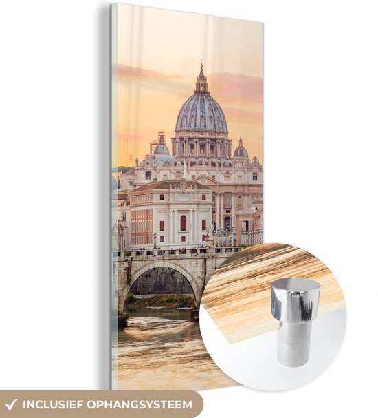 MuchoWow® Glasschilderij 20x40 cm - Schilderij acrylglas - Italië - Skyline - Rome - Foto op glas - Schilderijen