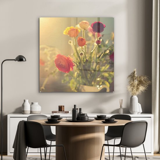 MuchoWow® Peinture sur verre 90x90 cm - Peinture sur verre acrylique - Bouquet de renoncules colorées - Photo sur verre - Peintures