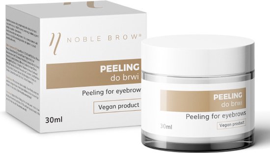 Potje en doosje van Noble Brow Peeling voor wenkbrauwen, 30ml, vegan product.