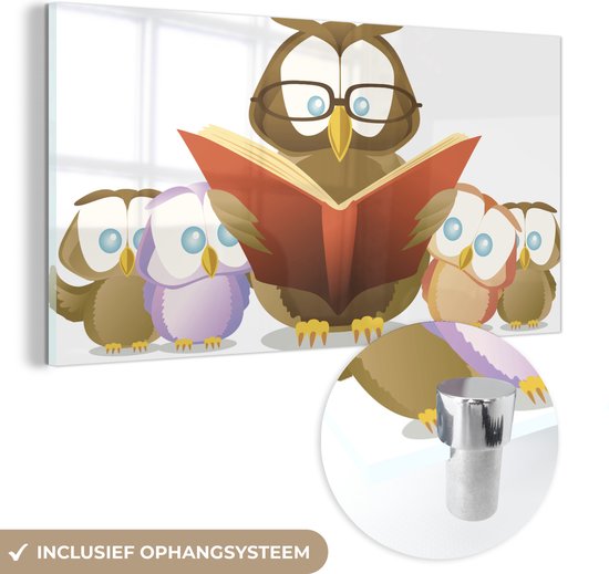 MuchoWow® Peinture sur Verre - Une Illustration d'un Hibou Lisant à Voix Haute - 160x80 cm - Peintures sur Verre Acrylique - Photo sur Glas