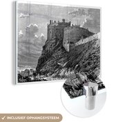 MuchoWow® Glasschilderij 80x60 cm - Schilderij acrylglas - Illustratie van een kasteel van Edinburgh in Schotland - Foto op glas - Schilderijen