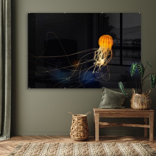 MuchoWow® Peinture sur verre - Méduse - Jaune - Water - 180x120 cm - Peintures sur verre acrylique - Photo sur Glas