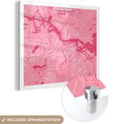 MuchoWow® Glasschilderij 50x50 cm - Schilderij acrylglas - Stadskaart - Amsterdam - Roze - Foto op glas - Schilderijen - Plattegrond