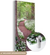 MuchoWow® Glasschilderij 80x160 cm - Schilderij acrylglas - Bos - Pad - Bloemen - Wit - Foto op glas - Schilderijen