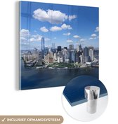 MuchoWow® Glasschilderij 90x90 cm - Schilderij acrylglas - New York - Manhattan - Skyline - Foto op glas - Schilderijen