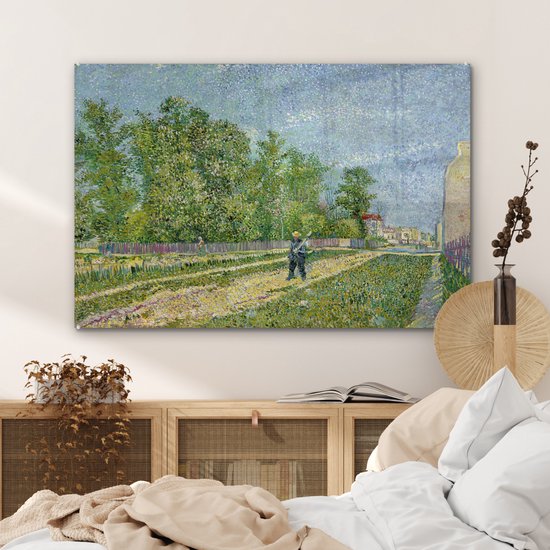 ® Glasschilderij 90x60 cm - Schilderij acrylglas - Buitenwijken van Parijs - Vincent van Gogh - Foto op glas - Muurdecoratie woonkamer - Wanddecoratie slaapkamer - Schilderijen
