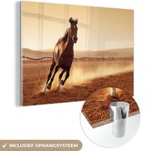 MuchoWow® Glasschilderij 90x60 cm - Schilderij acrylglas - Arabier - Paard - Galop - Foto op glas - Schilderijen