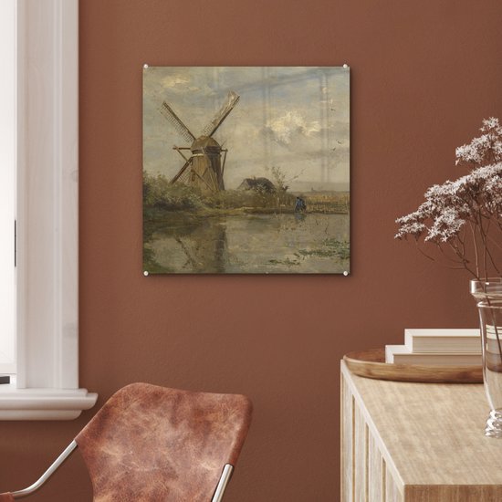 MuchoWow® Peinture sur verre 50x50 cm - Peinture sur verre acrylique - Moulin au bord d'un lac - Peinture de Paul Joseph Constantin - Photo sur verre - Peintures