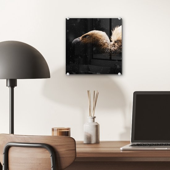 MuchoWow® Peinture sur verre 20x20 cm - Peinture acrylique sur verre - Vautour - Wit - Zwart - Photo sur verre - Peintures