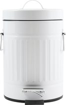 MSV Prullenbak/pedaalemmer - Industrial - metaal - wit - 3L - 17 x 26 cm - Badkamer/toilet