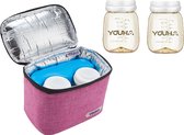 Youha® koeltas met koelelement en twee moedermelk flesjes - Babymelk koelen - Moderne moedermelk tas - Babymelk koud houden - Handig draagbaar - inclusief moedermelk flesjes en koelelement - Kleur: Roze/Paars