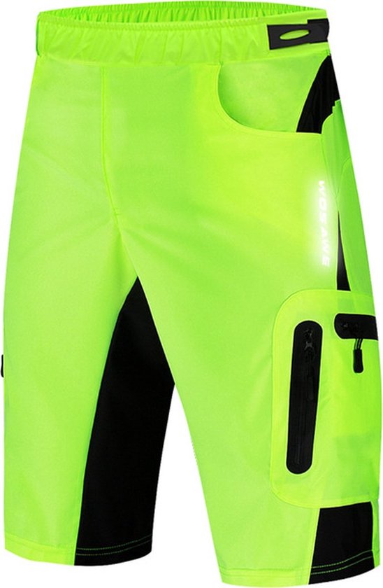 RAMBUX® - Short de Cyclisme Homme avec Chamois - Pantalon de VTT - Jaune Fluor - Vêtements de cyclisme - Pantalon de Sport - Taille XL