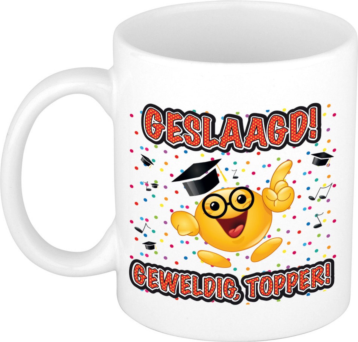 Bellatio Decorations Geslaagd cadeau mok - Geslaagd topper! - keramiek - Ca. 300 ml