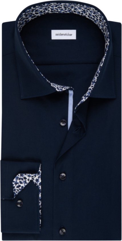 Seidensticker shaped fit overhemd - donkerblauw (contrast) - Strijkvrij - Boordmaat: 38