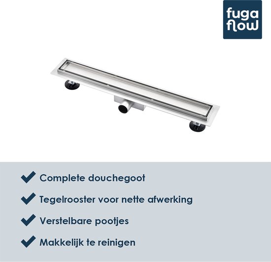 FugaFlow Anta douchegoot 60 cm Met tegelrooster Met vloerflens RVS