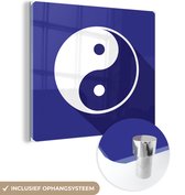 MuchoWow® Peinture sur verre 90x90 cm - Peinture sur verre - Illustration d'un logo Yin et Yang bleu foncé - Photo sur verre acrylique - Peintures