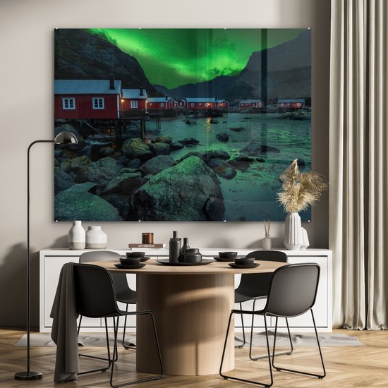 MuchoWow® Peinture sur Verre - Aurores Boréales - Norvège - Nuit - 160x120 cm - Peintures sur Verre Acrylique - Photo sur Glas