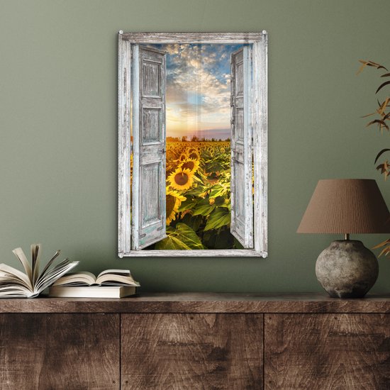 MuchoWow® Peinture sur verre 40x60 cm - Peinture sur verre acrylique - Transparent - Tournesol - Fleurs - Soleil - Photo sur verre - Peintures