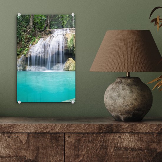 MuchoWow® Peinture sur verre 20x30 cm - Peinture acrylique sur verre - Water - Cascade - Arbres - Photo sur verre - Peintures