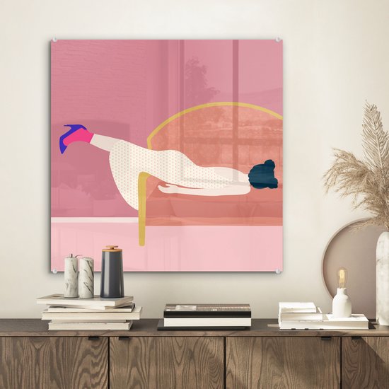 MuchoWow® Peinture sur verre 50x50 cm - Peinture sur verre acrylique - Vintage - Femmes - Pastel - Photo sur verre - Peintures