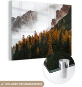 MuchoWow® Peinture sur verre - Berg - Brouillard - Forêt - 40x30 cm - Peintures sur verre acrylique - Photo sur Glas