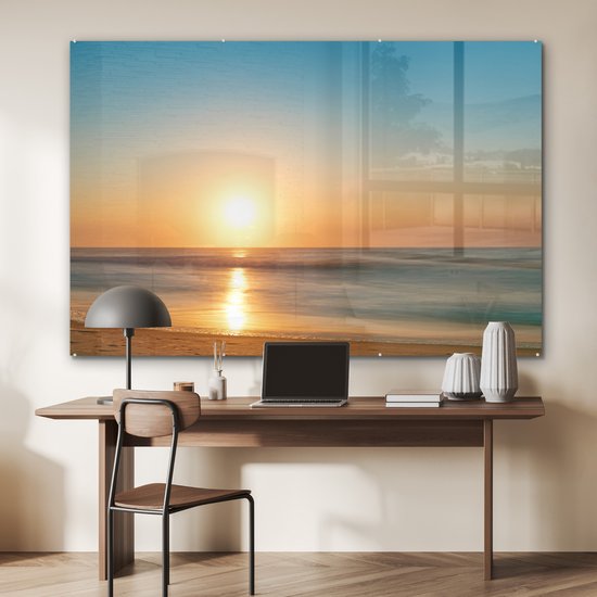 MuchoWow® Tableau sur verre 180x120 cm - Tableau sur verre acrylique - Mer - Couleurs - Soleil - Photo sur verre - Décoration murale salon - Décoration murale chambre - Peintures